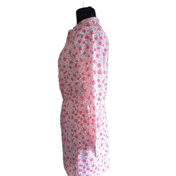 Axara Paris White and Pink Floral Print Faux Wrap Collared Dress S - Picture 5 of 7
